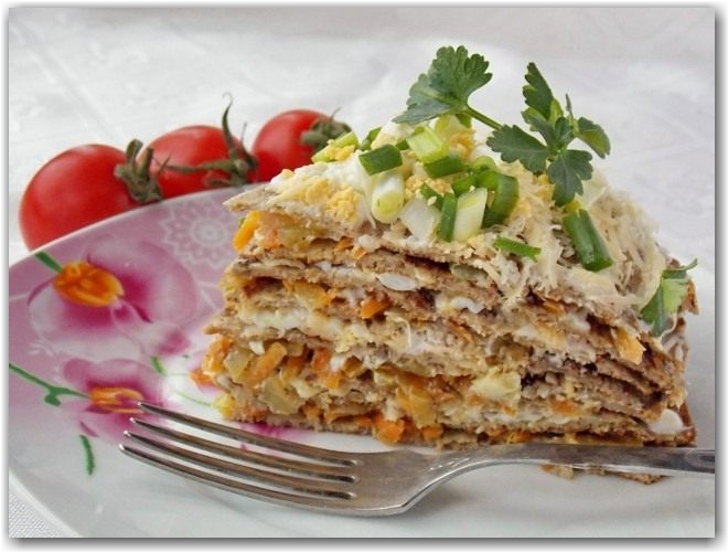 Блинный торт из печени с начинкой